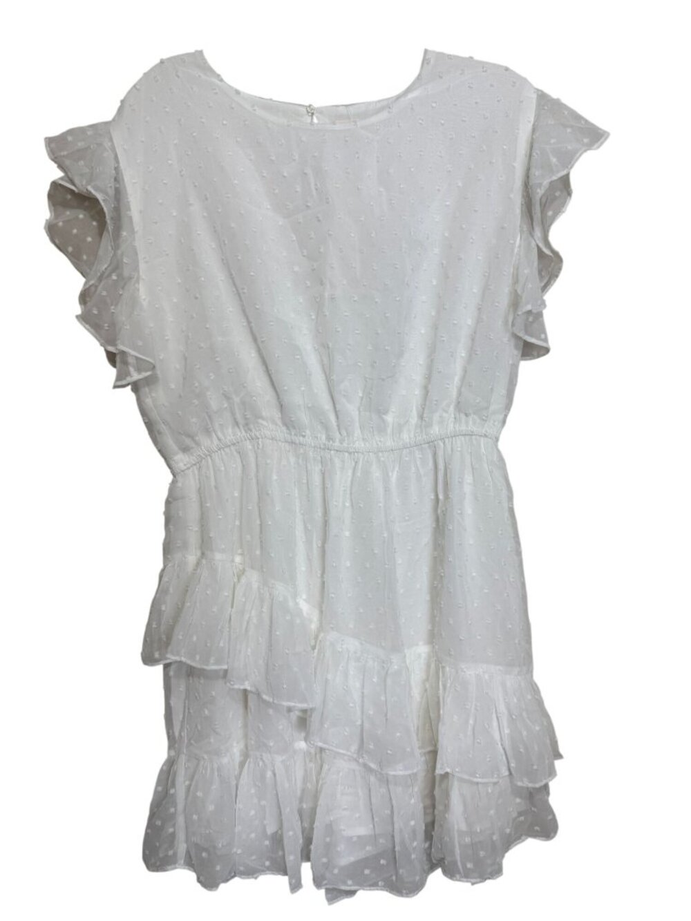 NWT ee:some White Ruffled Swiss Dot Dress-Sz M-Lightweight Lined Spring/Summer